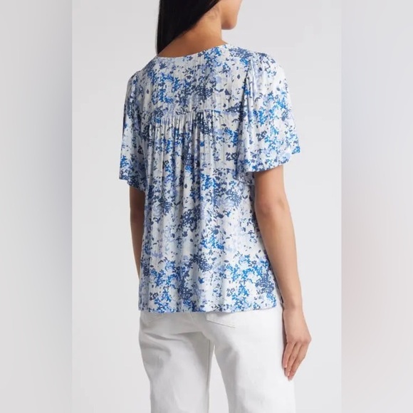 Caslon Blue and White Flutter Sleeve Blouse - Picture 3 of 12